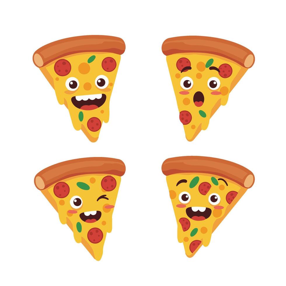 Cartoon Pizza Mood Art Set with Happy and Angry Faces vector