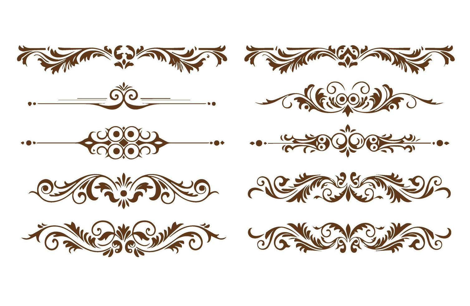 Fancy Floral Elements and Elegant Ornamental Lines Swirl Patterns Set vector