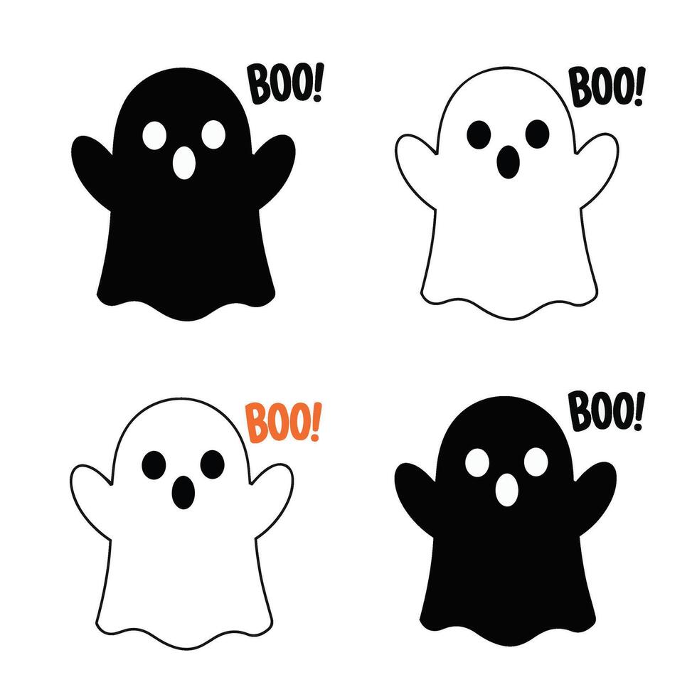 Cartoon Ghost Boo Funny Floating Ghost Halloween Night Art vector
