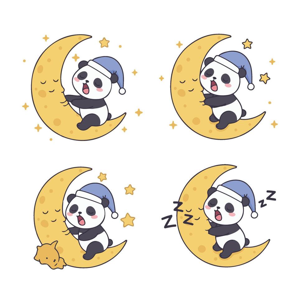 Cartoon Panda Night Sky Relaxing Sleeping Panda with Stars vector