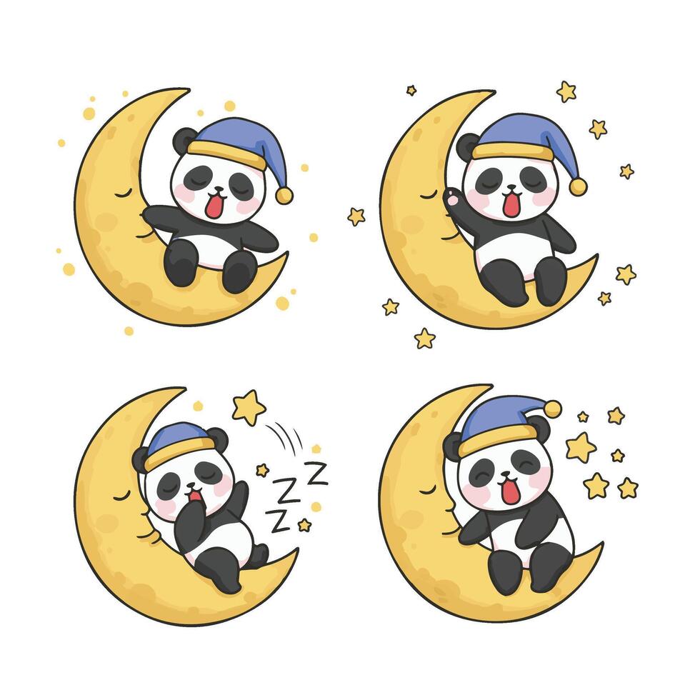 Cartoon Panda Night Sky Cozy Sleeping Panda Crescent Moon vector