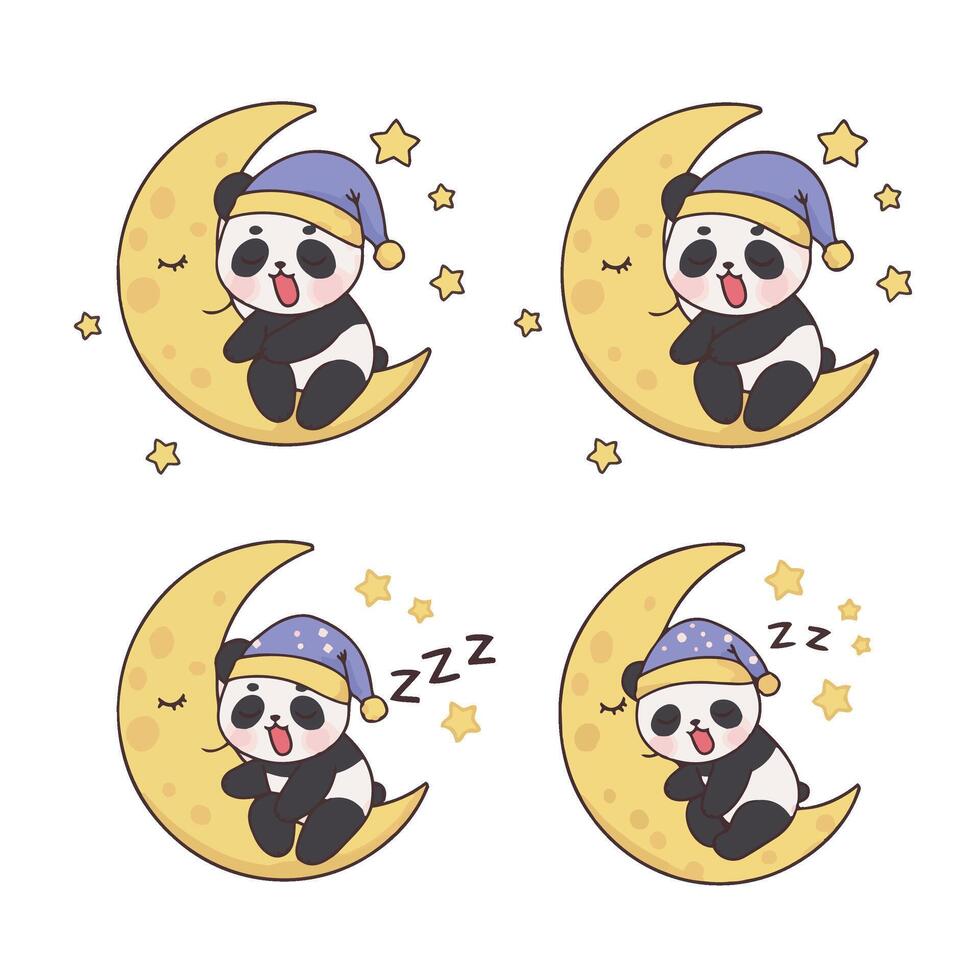 Kawaii Panda Bedtime Adorable Sleeping Panda Night Sky Art vector