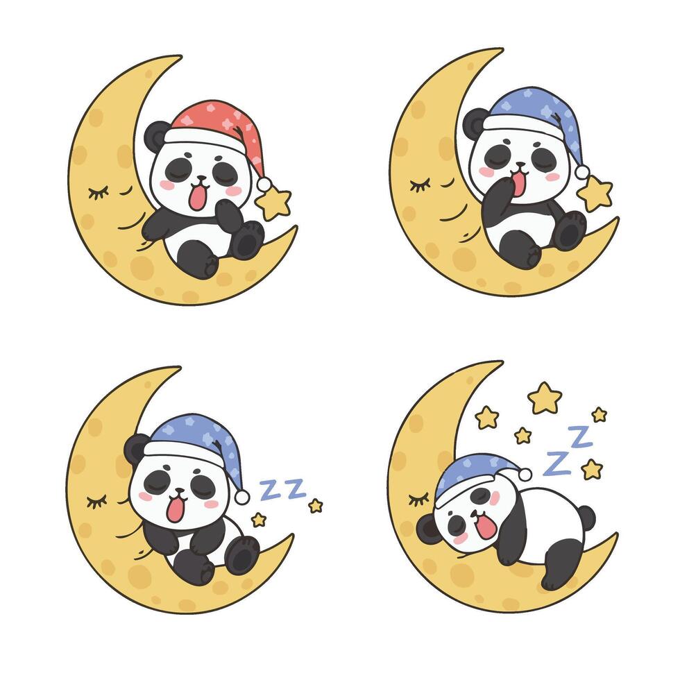 Cute Panda Sleeping Under Moon with Stars Dreamy Night Art vector