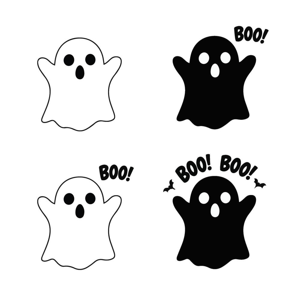 Halloween Ghost Funny Cute Spooky Ghost with Stars and Bats vector