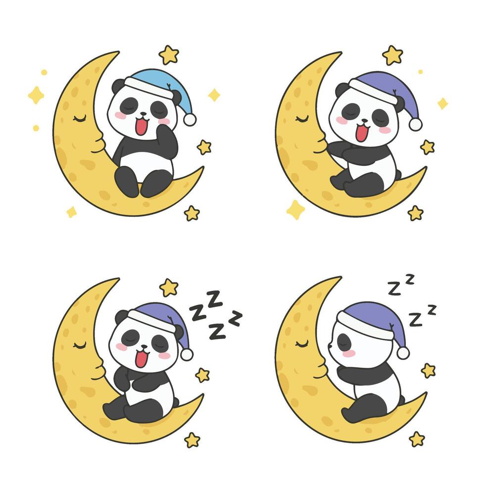 Adorable Sleeping Panda on Crescent Moon Night Sky Design vector