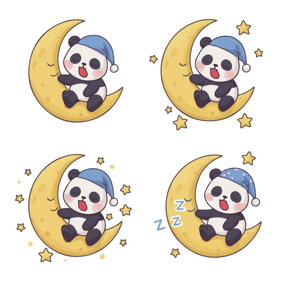 Panda Sleeping on Moon Peaceful Night Scene with Star Glow vector