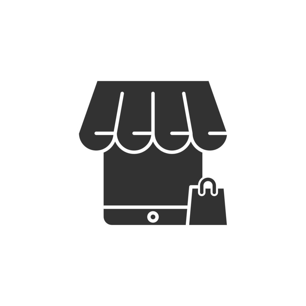 Silhouette E-Commerce Logo Design With Storefront and Shopping Bag Illustration vector