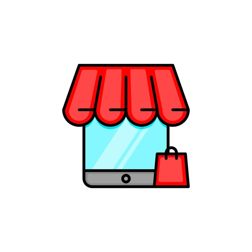 E-Commerce Logo Design With Storefront and Shopping Bag Illustration vector