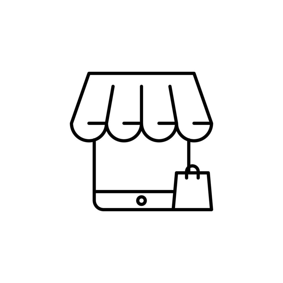 Outline E-Commerce Logo Design With Storefront and Shopping Bag Illustration vector