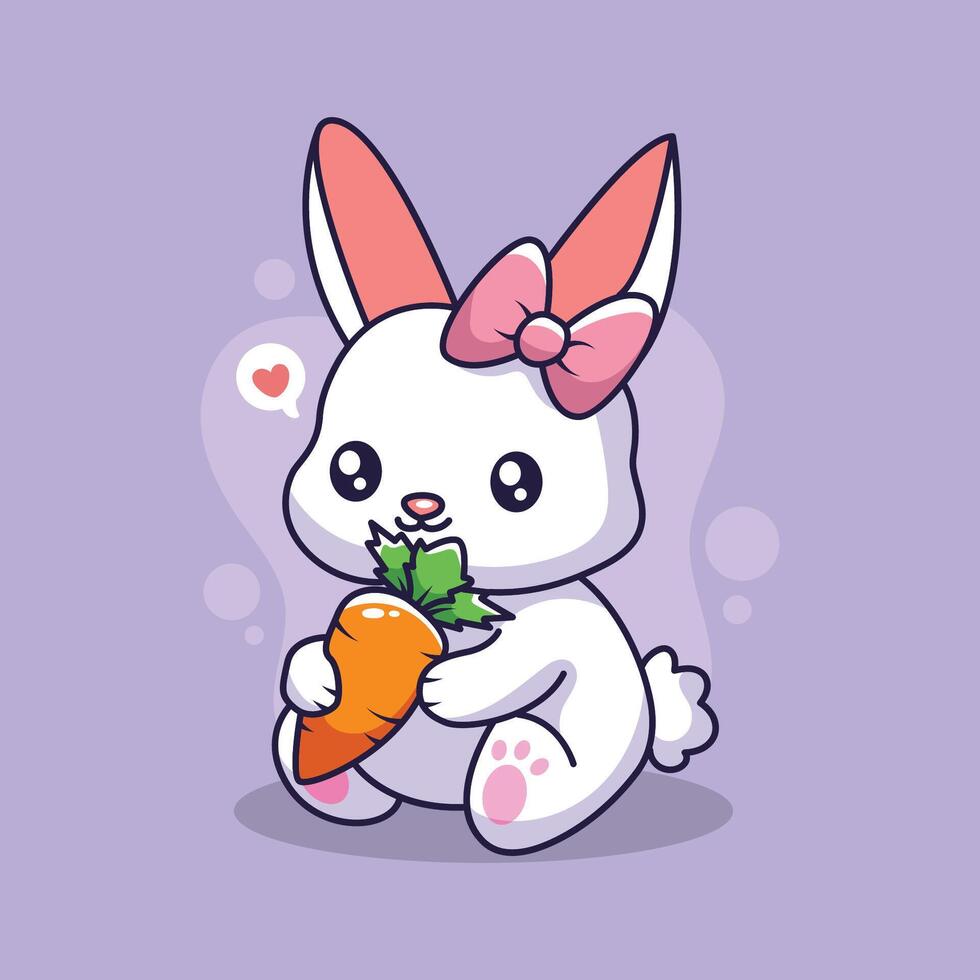 Cute bunny with carrot. illustration in a flat style. vector