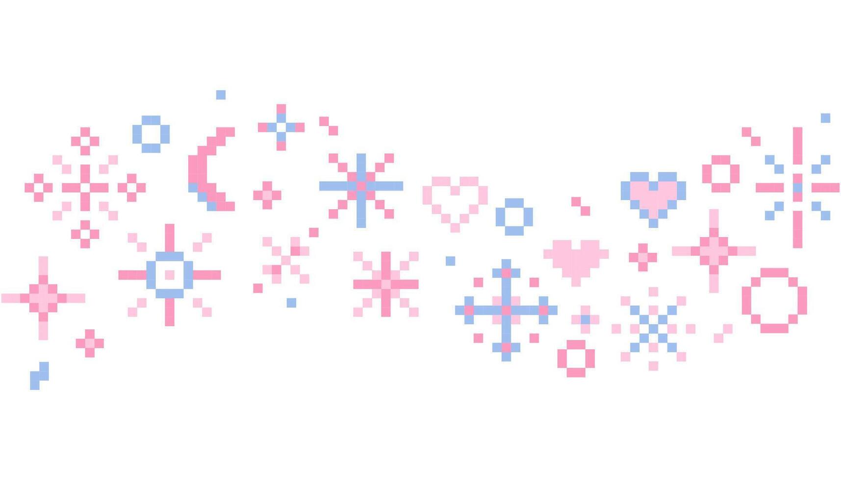 Pixel star sparkle cute retro 8 bit sparkle wave seamless border. Shiny pink game pixel art effect decoration. Firework burst, arrow, space decoration. 90s aesthetics, y2k vector