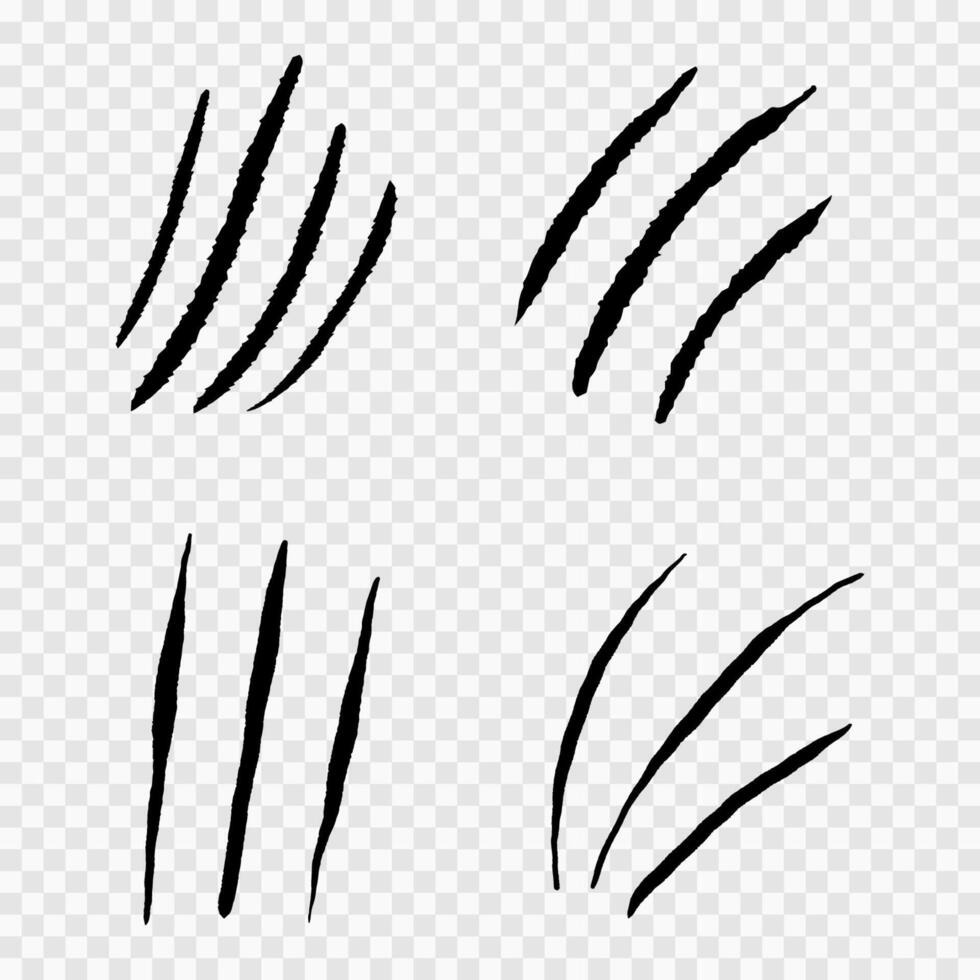 Claw marks scratches silhouette, cat or wild animal scrape track scratches paw shape isolated on white background. Nails trace texture with torn edge. vector