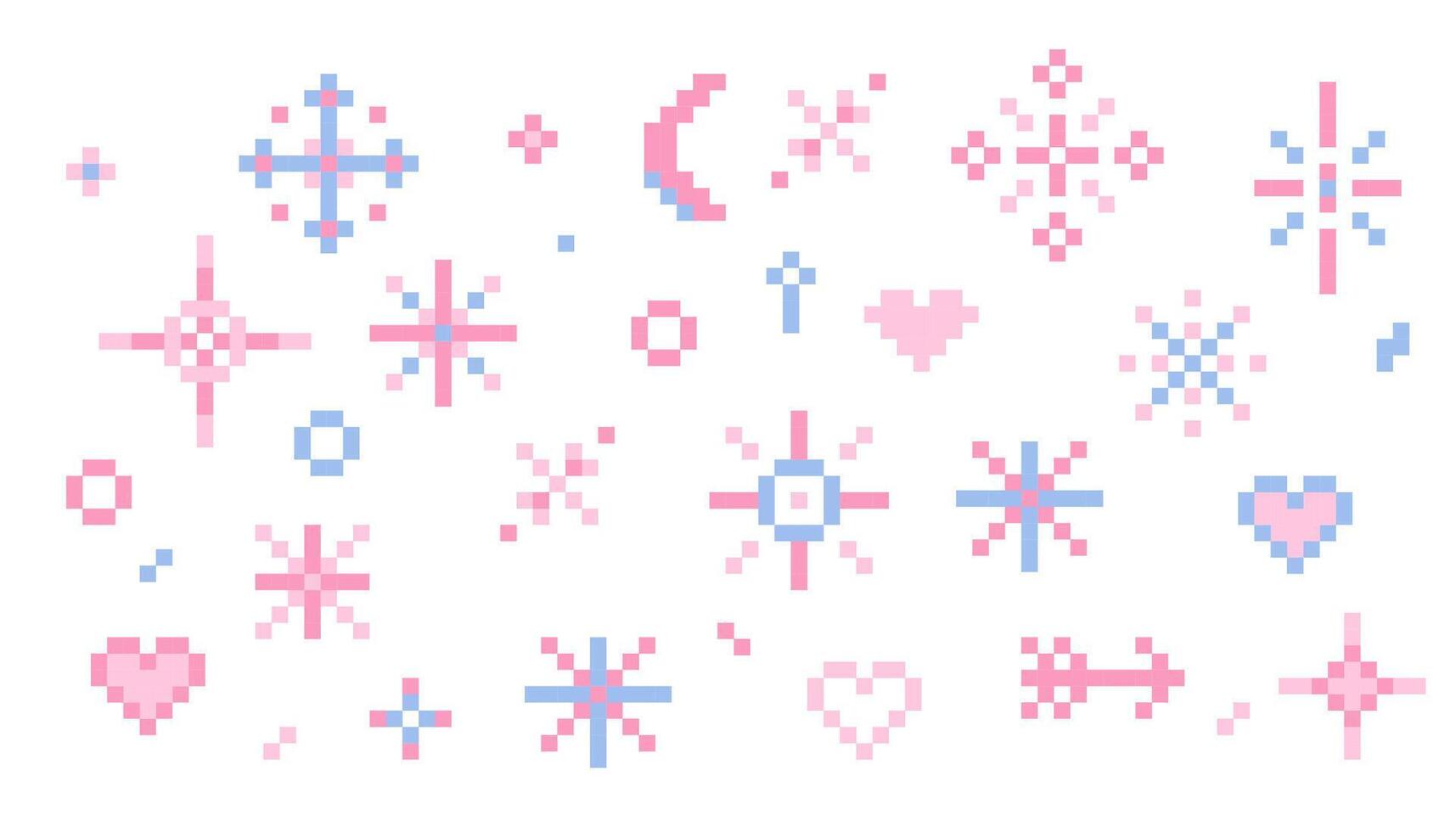 Pixel star sparkle cute retro 8 bit sparkle set. Shiny pink game pixel art effect set. Firework burst, arrow, space decoration. 90s aesthetics, y2k vector