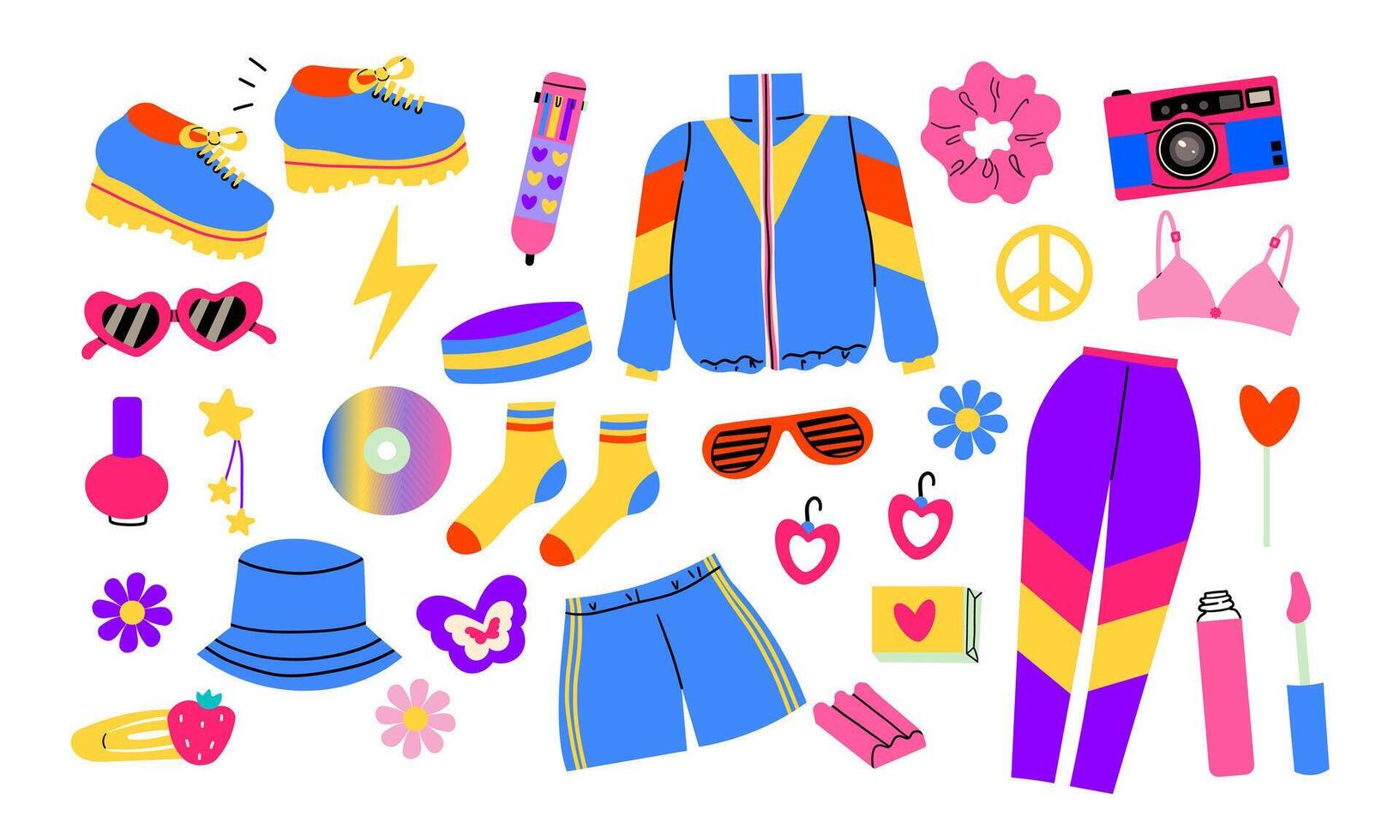 Classic 80s 90s elements in modern flat style. Hand drawn illustration. Fashion patch, badge, emblem. illustration vector
