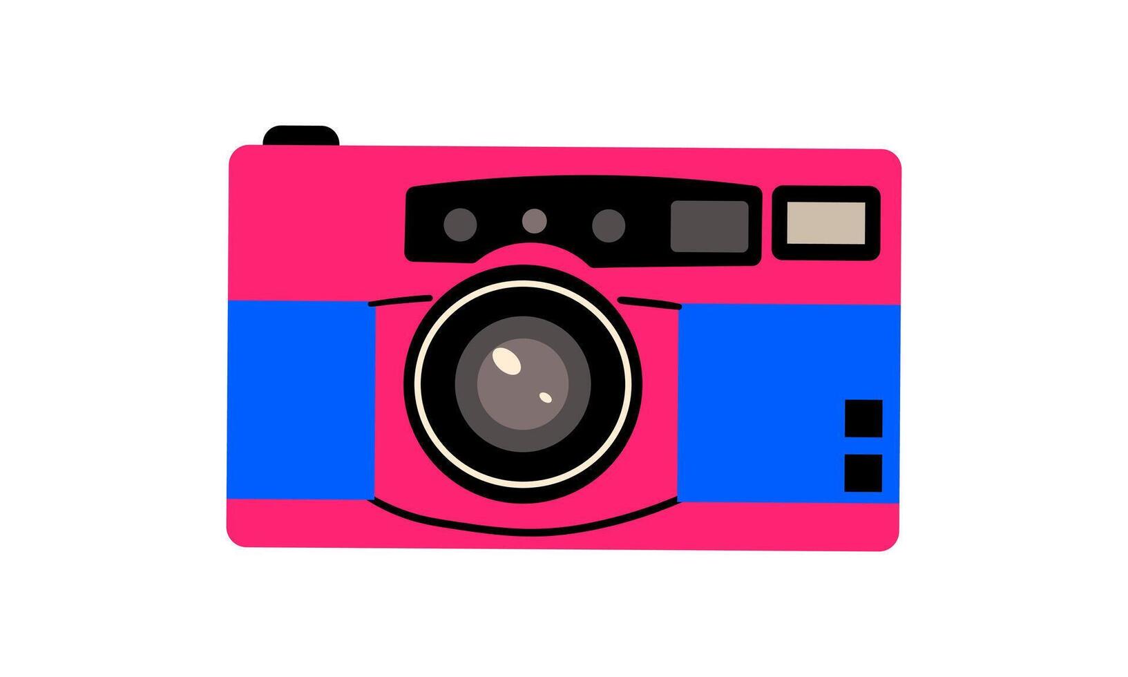 Classic 80s 90s photo camera in modern style flat, line style. Hand drawn . Fashion patch, badge, emblem. vector