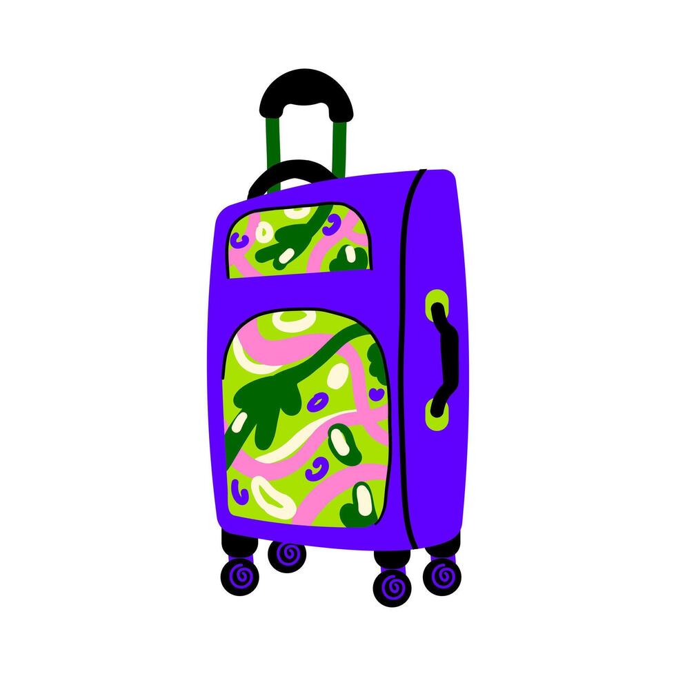 Trendy Suitcase, bag and backpack for travel. Travel luggage. Family traveling suitcase, cabin luggage and check in baggage. illustration in flat hand drawn style design. vector