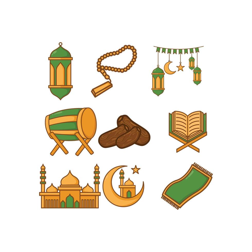 Set Icon Element Islamic Icons and Symbols Design Illustration Cartoon Flat Style vector