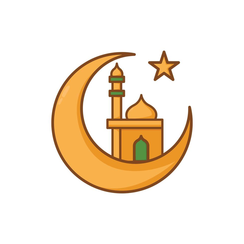 ramadan moon and mosque design illustration flat style vector