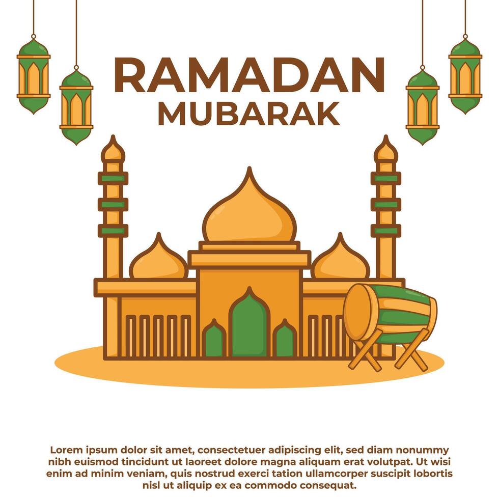 ramadan mubarak greeting card design concept with mosque and lantern lamp vector