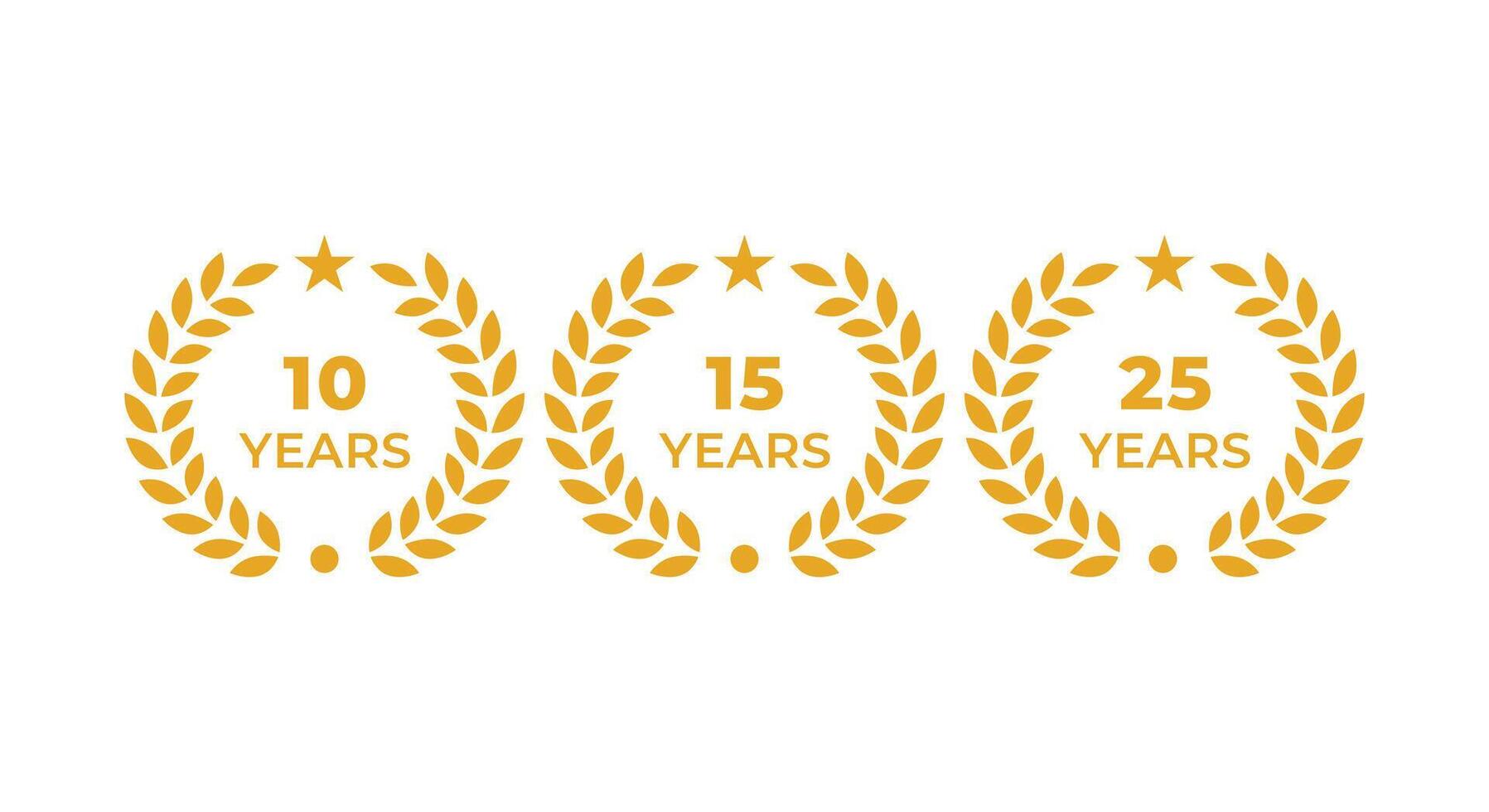 anniversary icon design template for 10 years, 15 years and 25 years vector