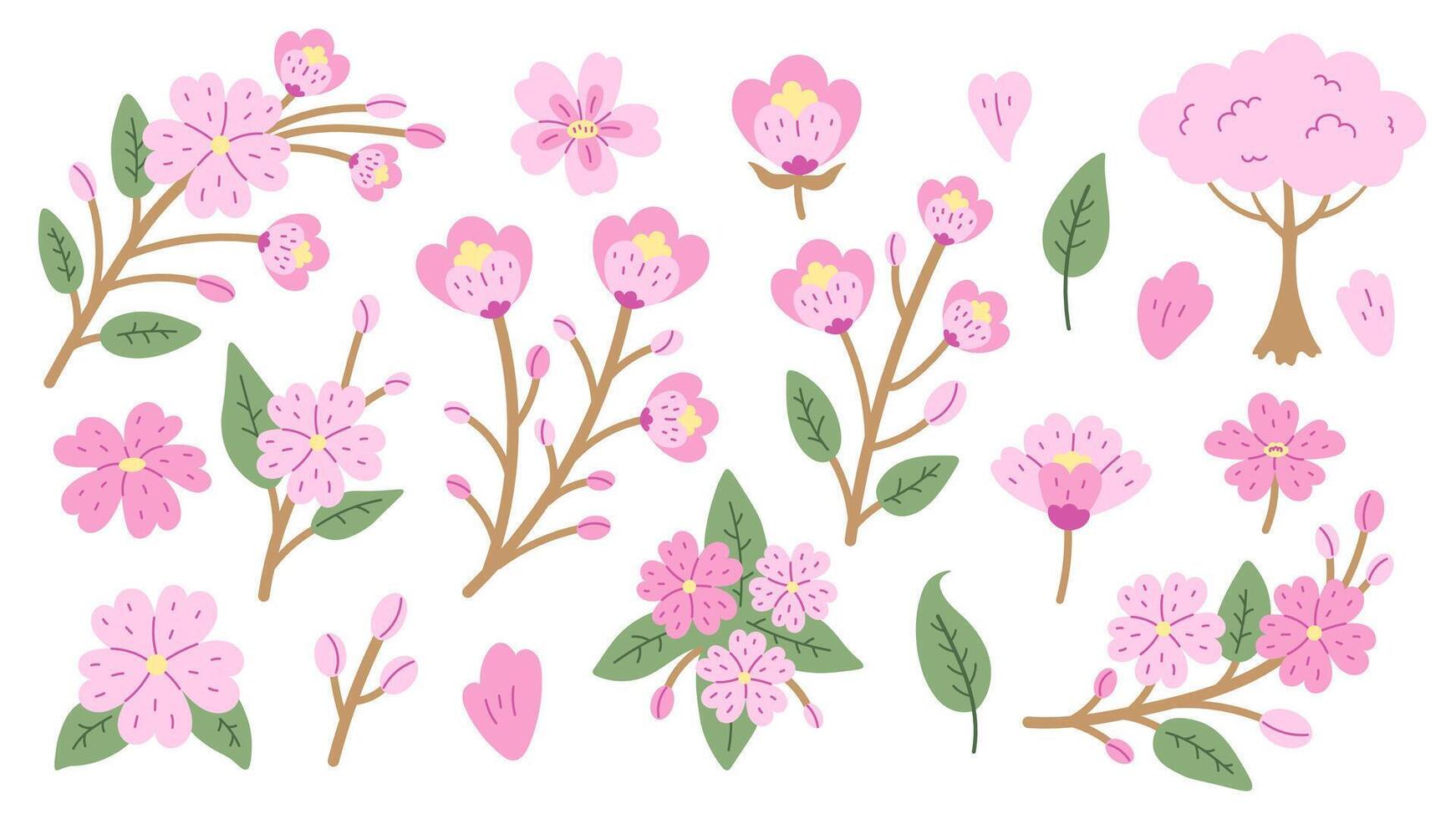 Cherry Blossom Spring Flowers Set vector