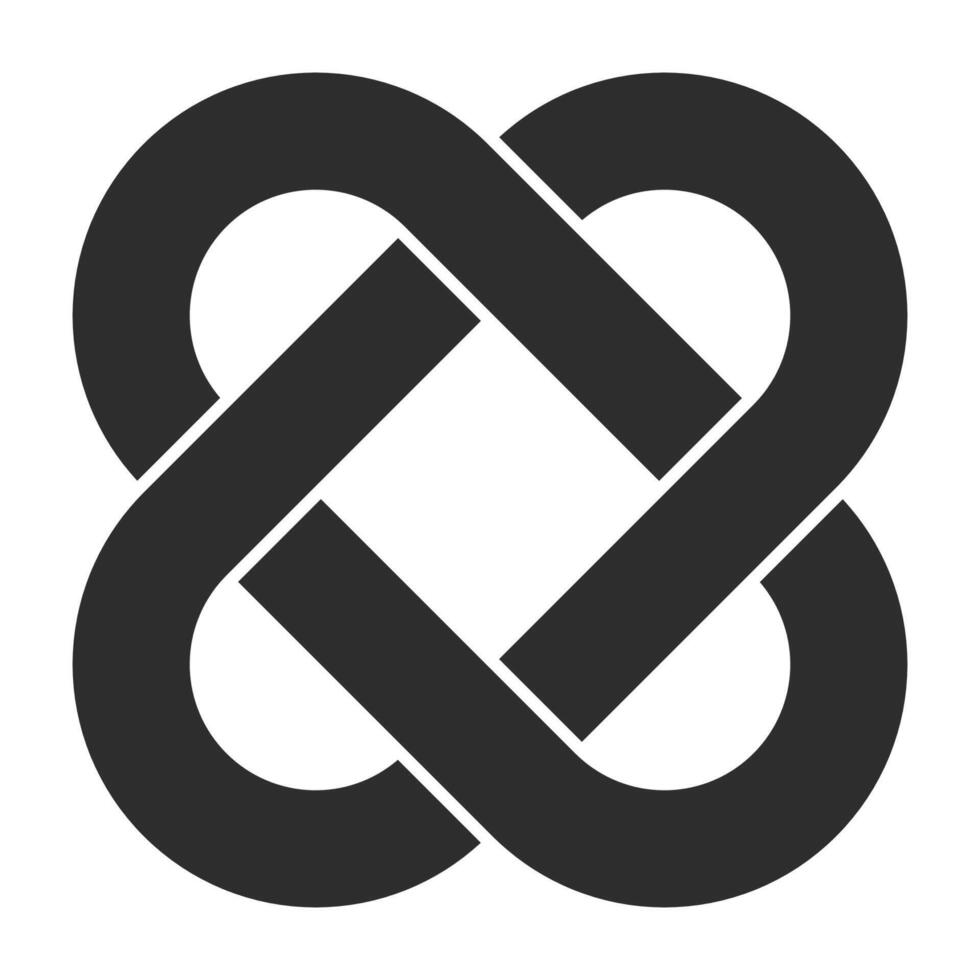 Knot interconnection symbol of connection by four intertwined loops vector
