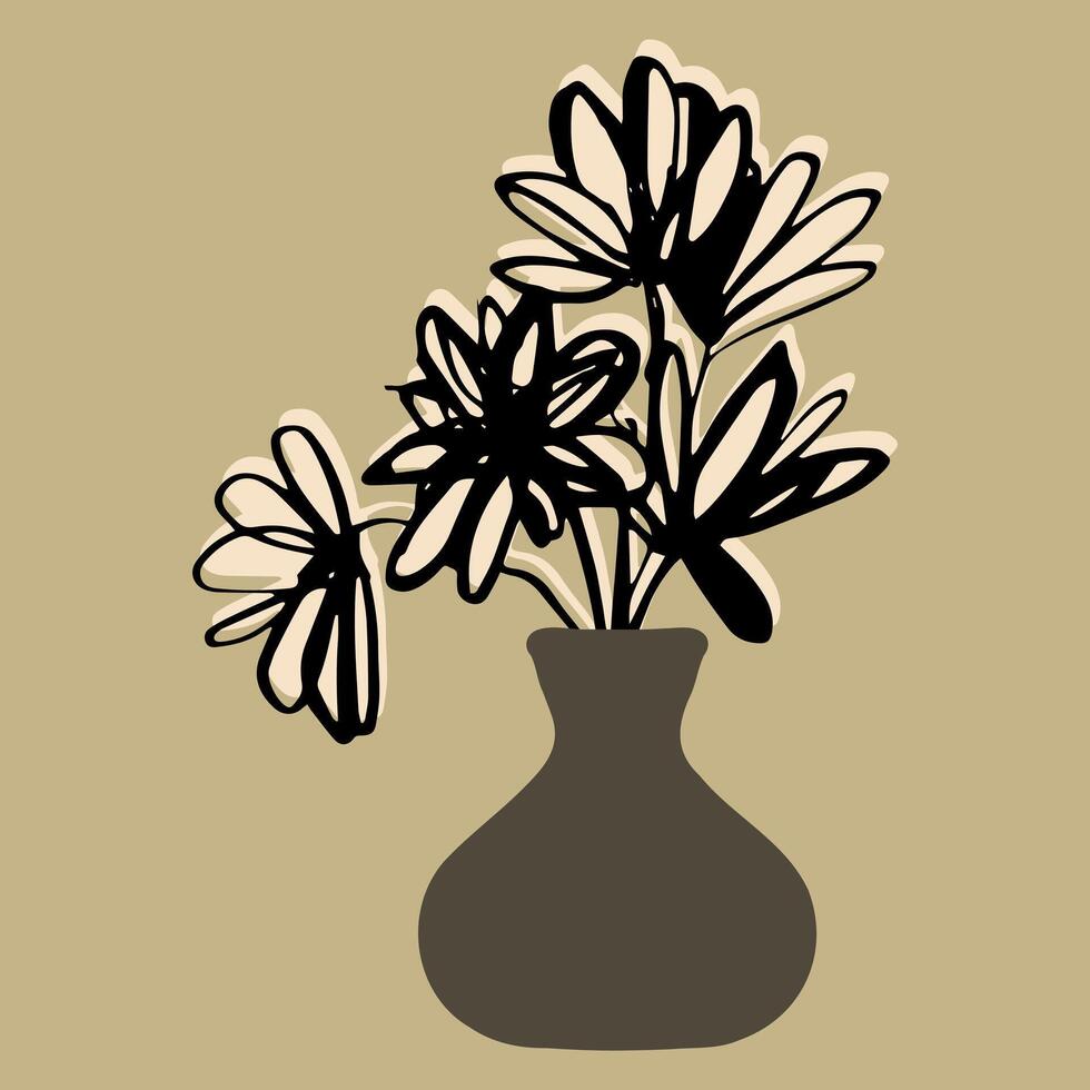 Abstract plant in a vase. Botanical illustration. Ceramic pot with a stylized flower. vector