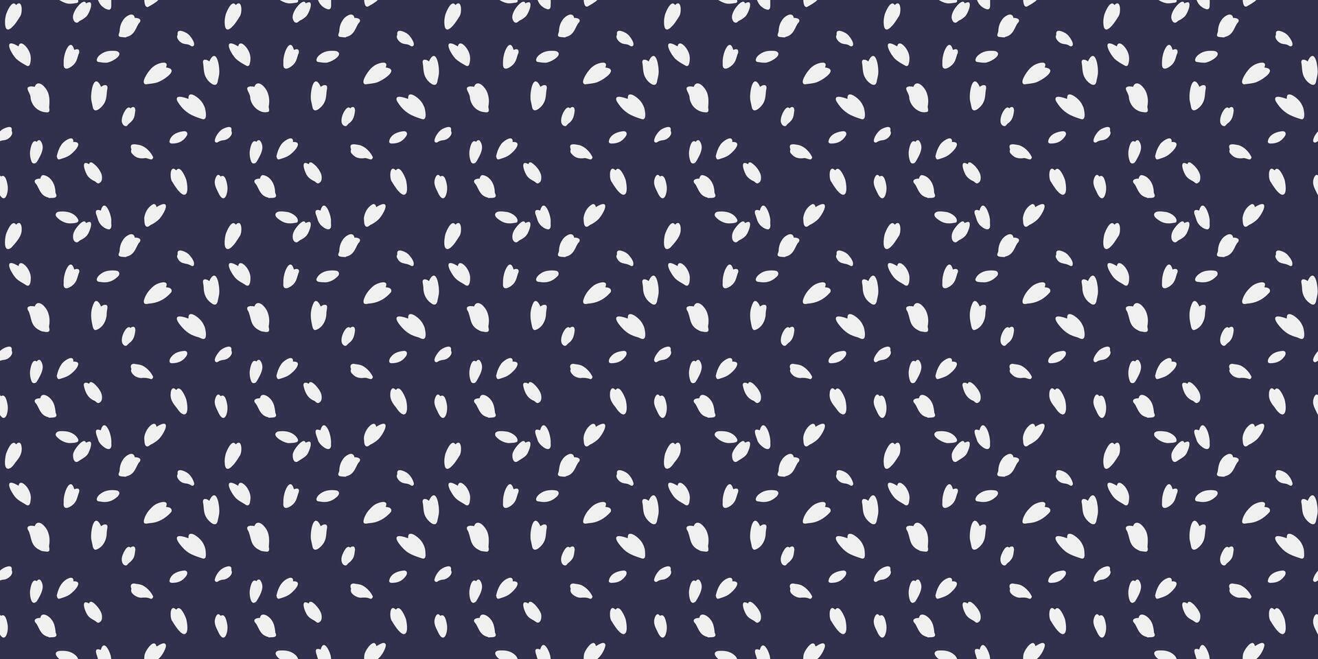 Plain polka dots, drops, spots seamless pattern. Unique white tiny random snowflakes, circles print on a black background. hand drawn sketch. Contemporary minimalist ornament vector