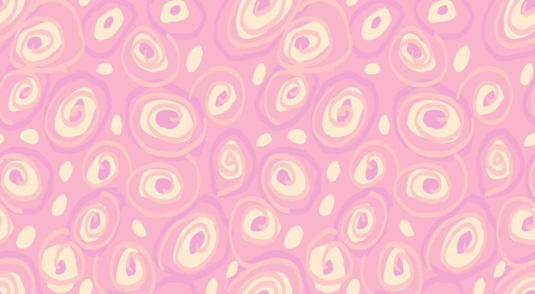 Pastel abstract seamless pattern with unique swirl organic shapes on a pink background. hand drawn irregular shape circular. Contemporary background ornament for print vector