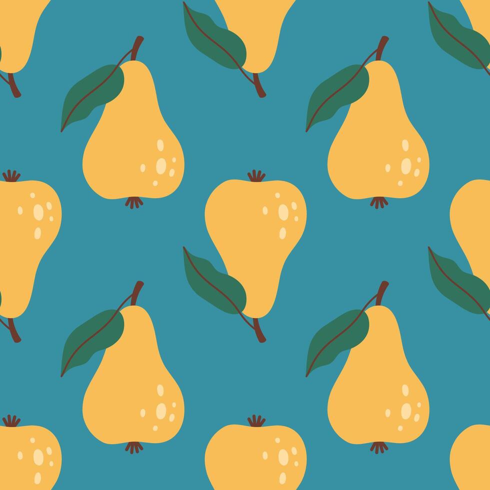 Pear seamless pattern. Pear fruit with leaf. Organic vitamins and healthy nutrition. Flat design, doodle style. Fabric design. vector
