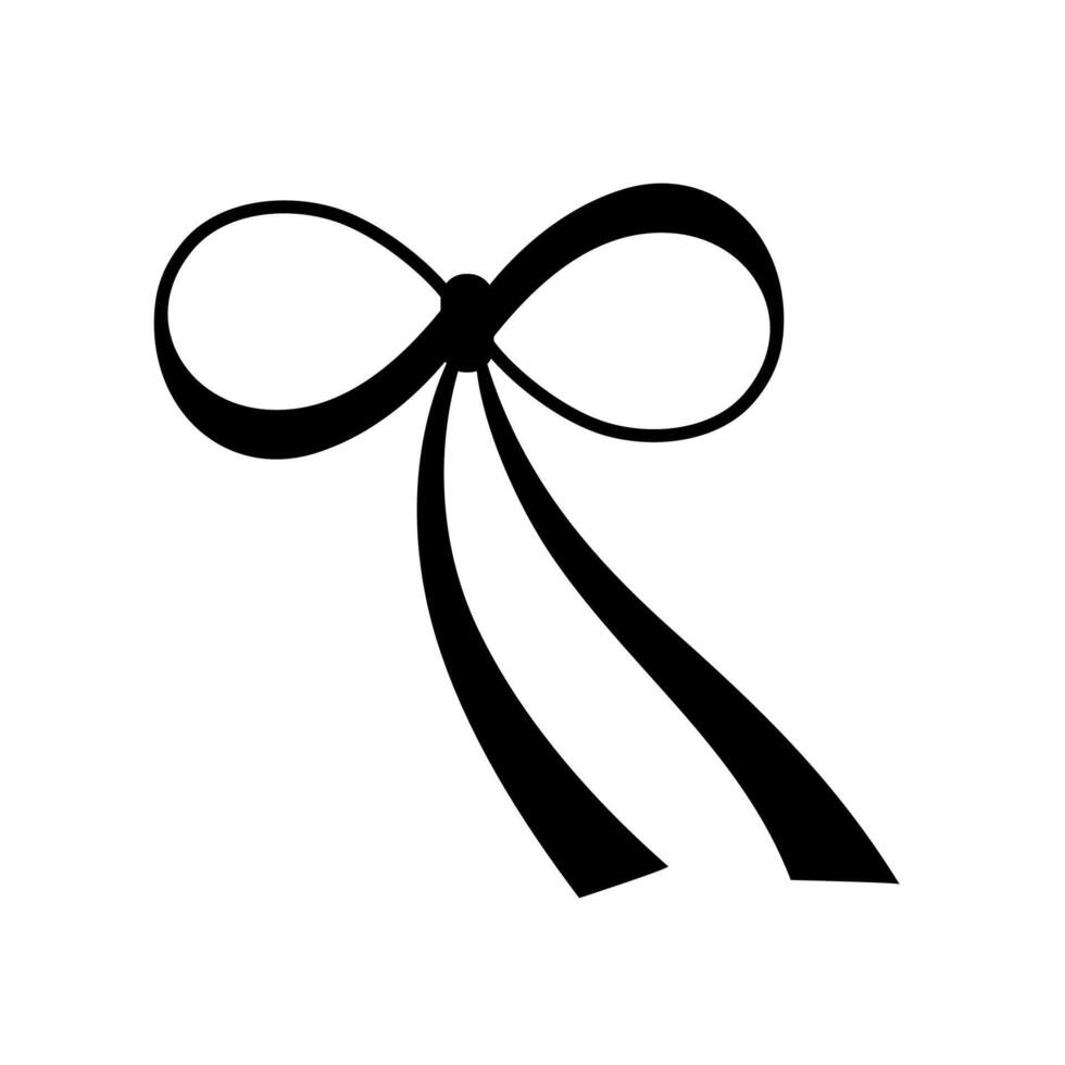 Hand drawn tied bow icon. Tied ribbon silhouette in doodle style. Outline Decoration element. Isolated on white. vector