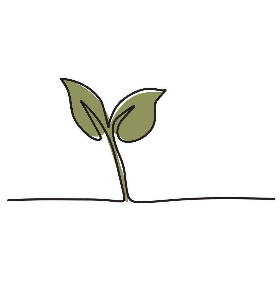 Growing sprout one line art .silhouette of growing green plant. vector