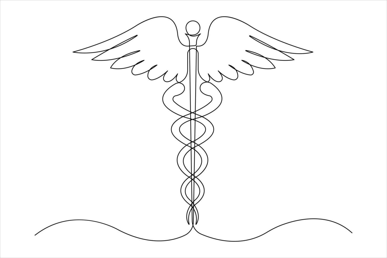 Medical symbol caduceus. Continuous single line art drawing of illustration vector
