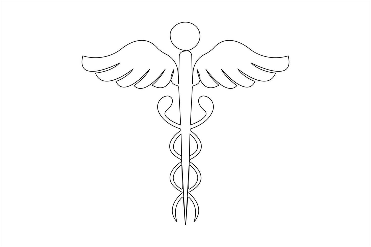 Medical symbol caduceus. Continuous one line art drawing of illustration vector