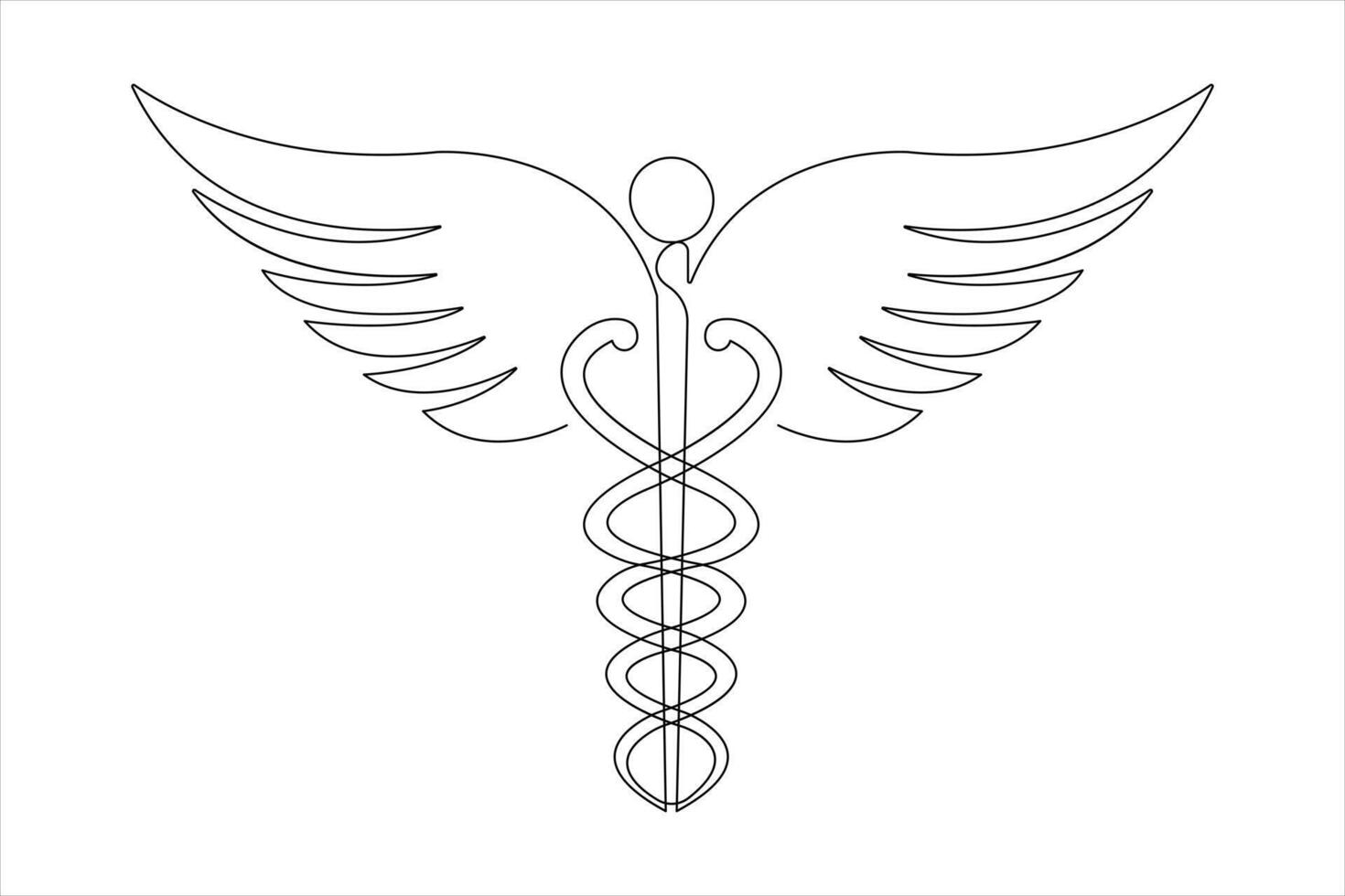 Medical symbol caduceus. Continuous one line art drawing of design vector