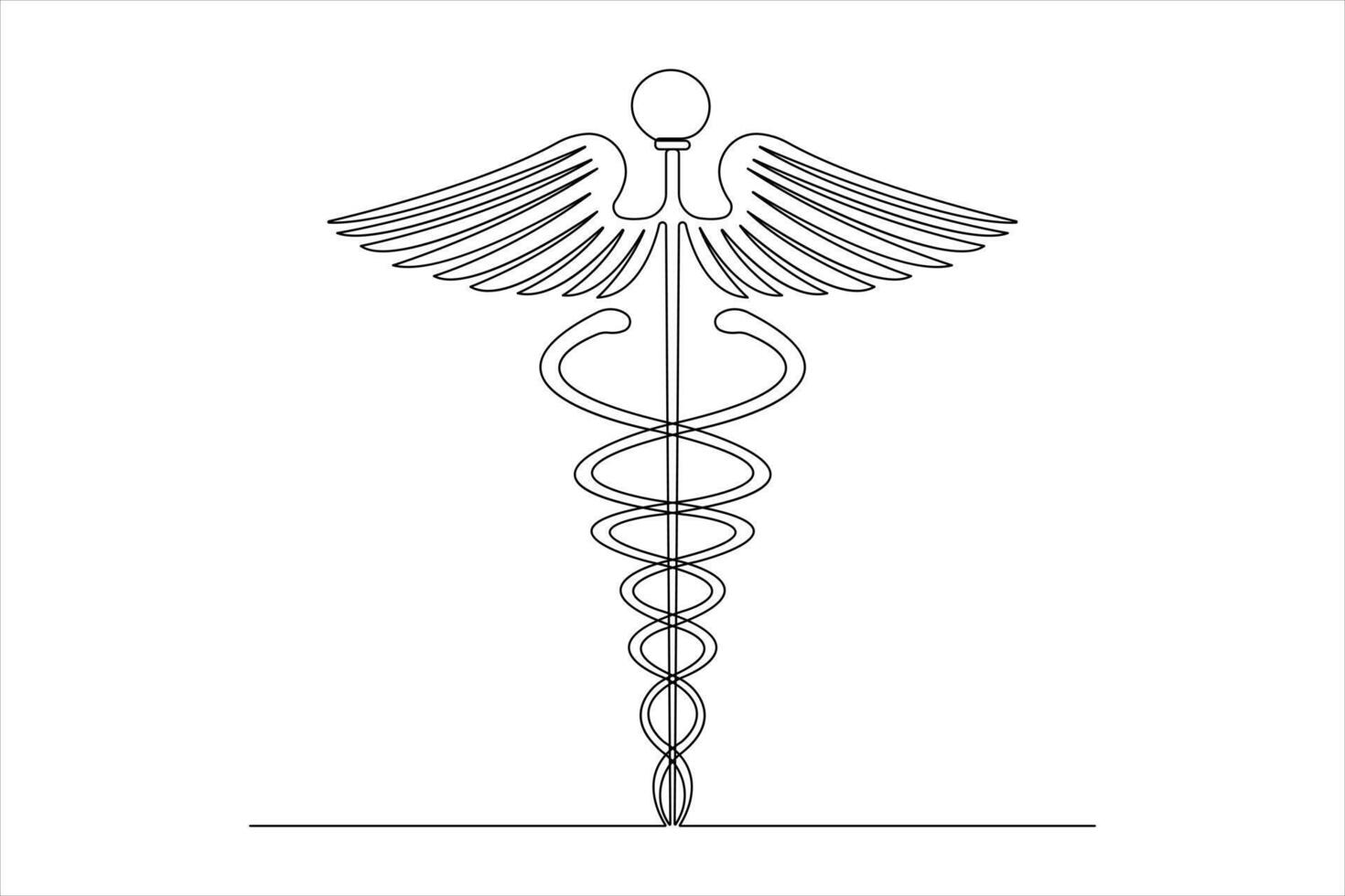 Medical symbol caduceus. Continuous one line art drawing of illustration design vector