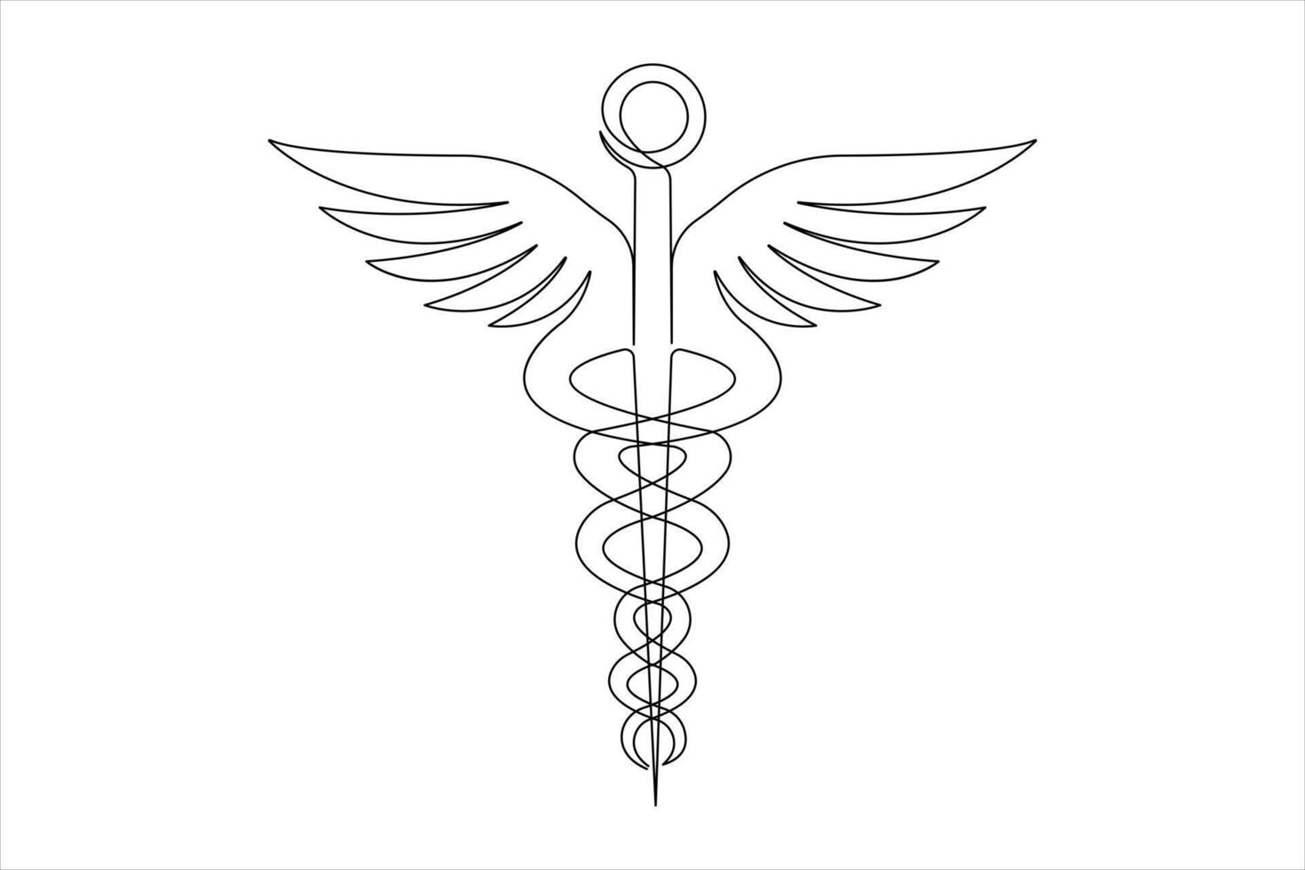 Medical symbol caduceus. Continuous single line art drawing of illustration design vector