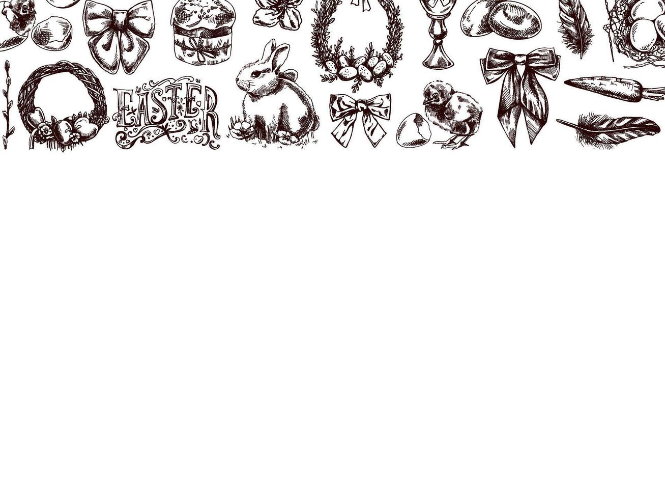 Easter vintage hand drawn border with sketch holiday elements vector