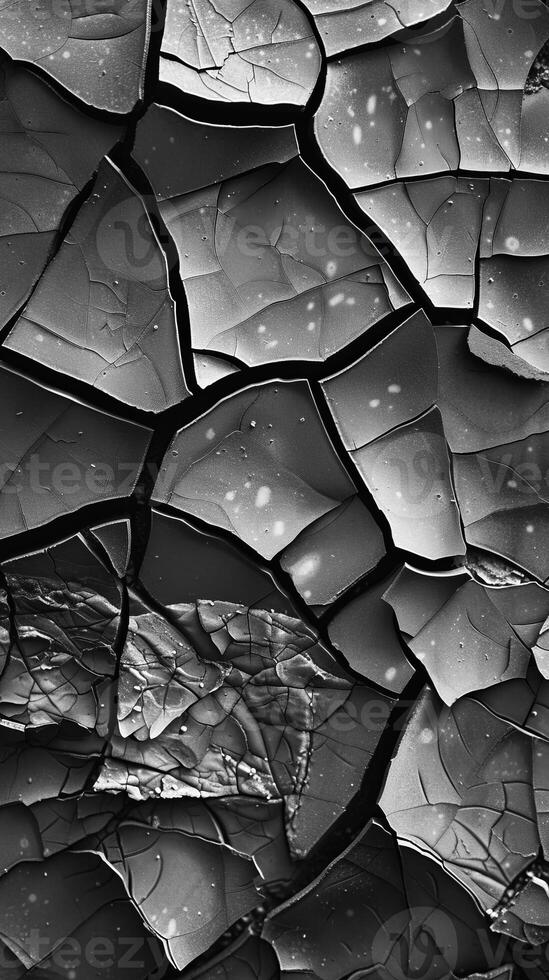 Black and white photograph of cracked glass photo
