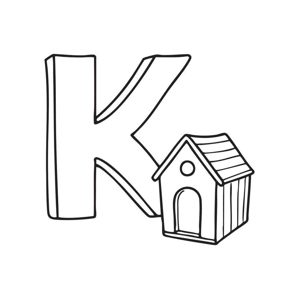 An illustration of kennel beside letter K vector