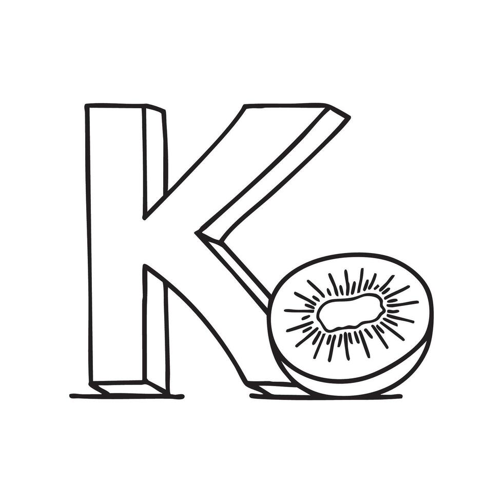 An illustration of kiwi beside letter K vector