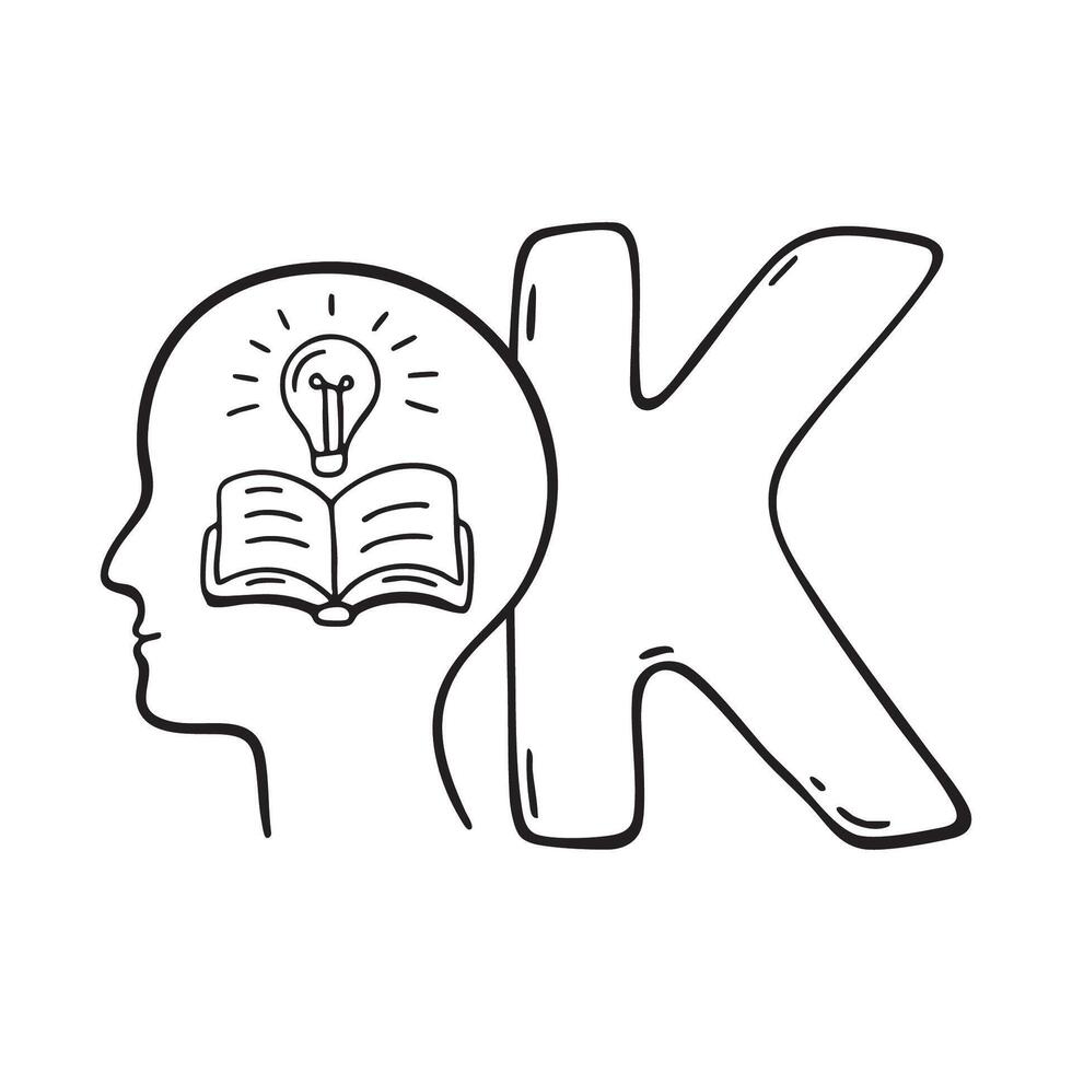 An illustration of knowledge beside letter K vector