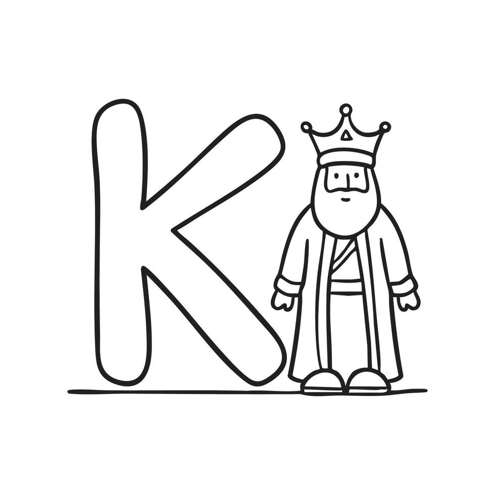 An illustration of king beside letter K vector