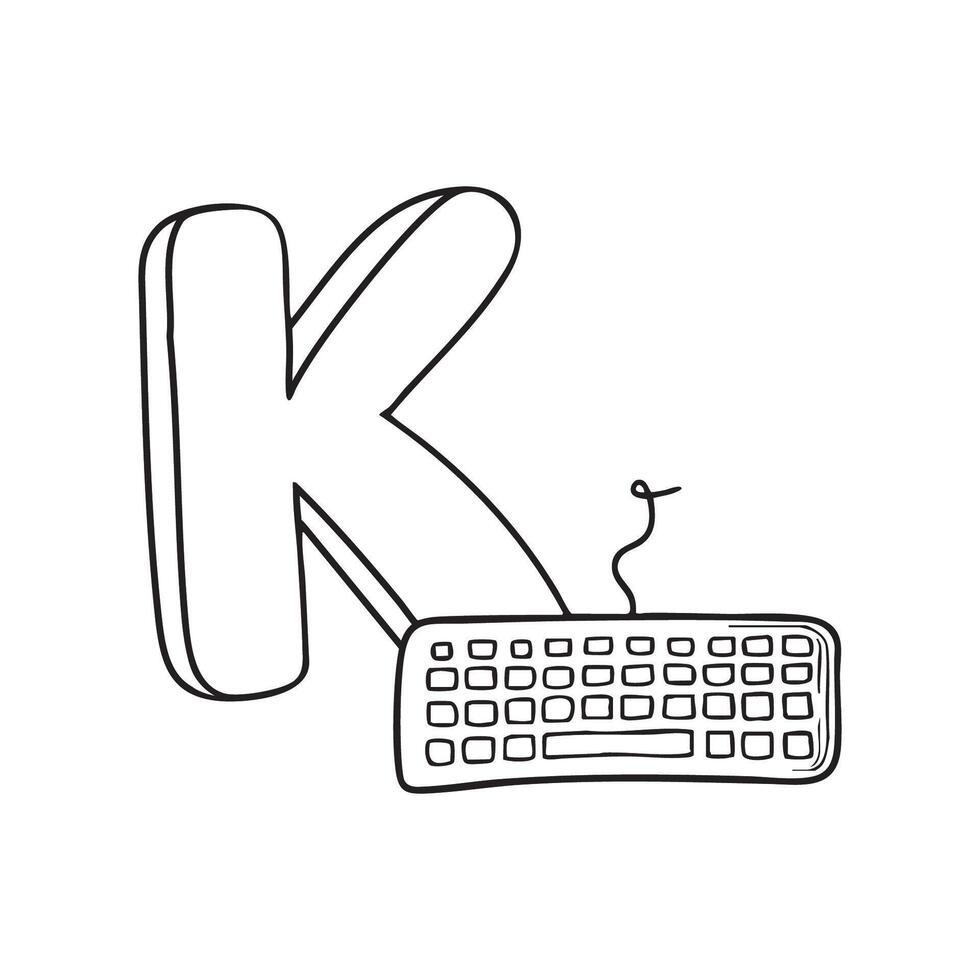 An illustration of keyboard beside letter K vector
