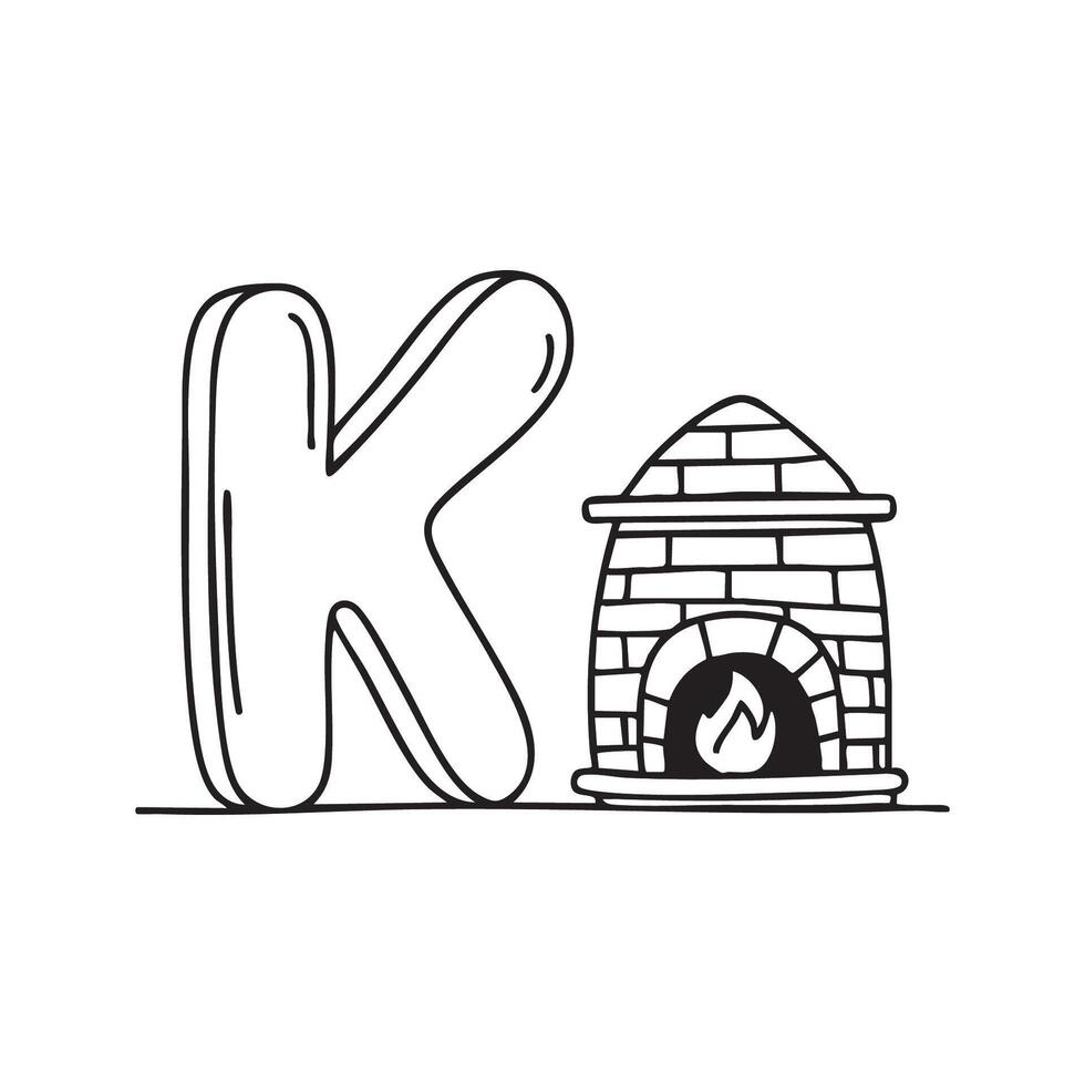 An illustration of kiln beside letter K vector