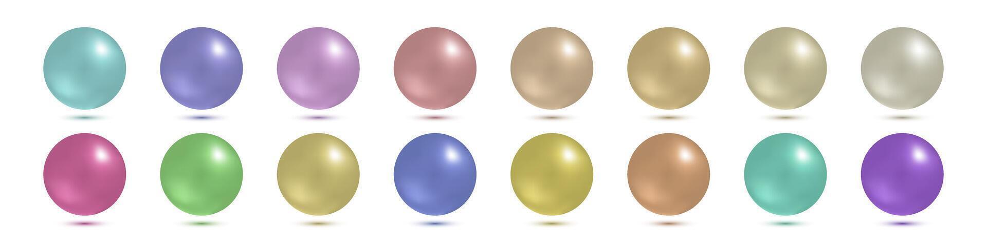 Colored 3d balls set, volume sphere on a white background with shadows, colorful pearls, illustration vector