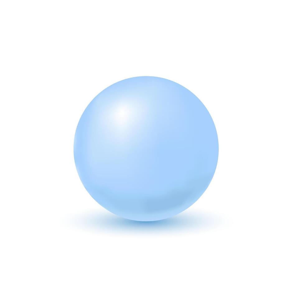 Colored 3d ball, volume sphere on white background with shadow, blue pearl, illustration vector