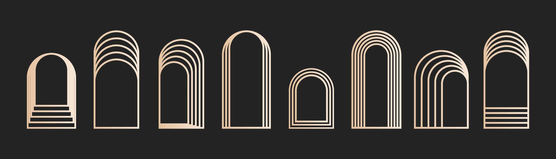 Minimalist decorative aesthetic arch frame, linear design elements in art deco style. Linear geometric shapes vector