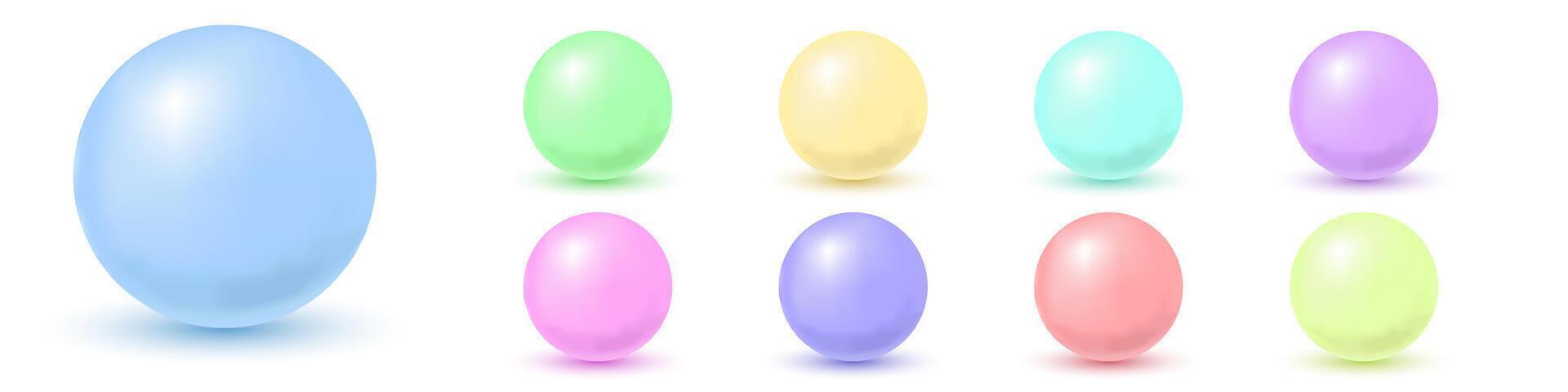 Colored 3d balls set, volume sphere on a white background with shadows, illustration vector