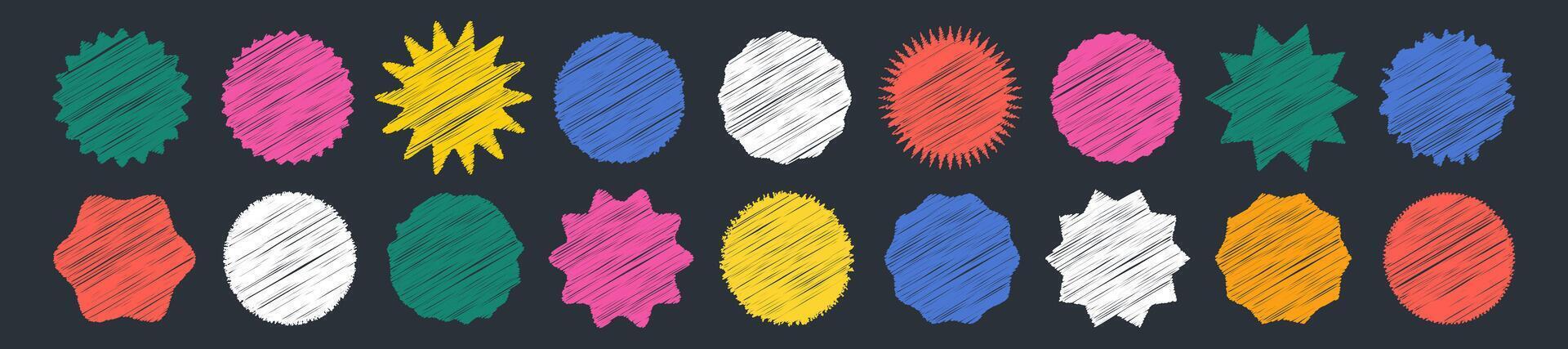 Crayon hand drawing star in cute kid style, pencil marker drawing, Retro colorful kid geometric shapes. illustration of signs and stamps or text dialog box vector